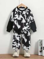  Round Neck Casual Long Sleeve Toddler Boy Two-piece Outfits 6657