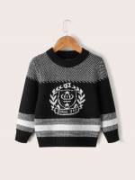 Regular Letter Black and White Toddler Boys Knitwear 823