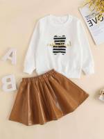 Letter Black and White Round Neck Kids Clothing 244