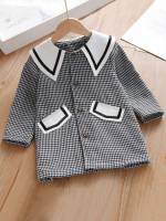 Long Sleeve Regular Fit Houndstooth Preppy Toddler Girls Outerwear 6176