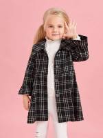 Button Front Collar Long Sleeve Black and White Toddler Girls Outerwear 1701