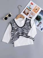  Black and White Round Neck Toddler Girl Two-piece Outfits 9238