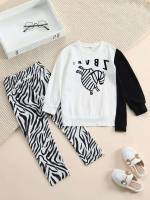  Regular Fit Black and White Toddler Girl Two-piece Outfits 8220