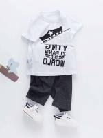 Casual Black and White Slogan Kids Clothing 8164