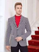 Striped Party Button Front Black and White Men Suits  Separates 6811