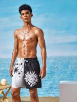  Black and White Drawstring Men Beach Shorts 2443