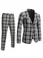  Long Sleeve Black and White Pocket Men Suits 9757