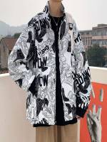 Collar Long Sleeve Black and White Street Men Outerwear 571