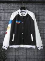 Baseball Collar Preppy Button Front Black and White Men Outerwear 5125