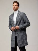  Pocket Plaid Black and White Men Overcoats 826