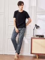  Short Sleeve Plaid Men Loungewear Sets 2123