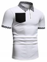 Polo Casual Black and White Zipper Men Polo Shirts 1072