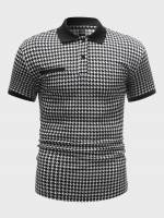  Button Houndstooth Short Sleeve Men Clothing 1855