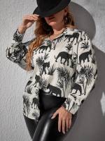  Black and White Long Long Sleeve Plus Size Blouses 133
