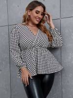 Long Sleeve V neck Regular Fit Plus Size Tops 2062