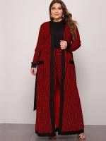 Belted Long Sleeve Houndstooth Regular Fit Plus Size Co-Ords 6966