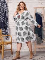 Long Sleeve V neck Black and White Plus Size Dresses 1088