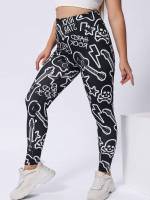   Black and White Plus Size Sports Leggings  Pants 612