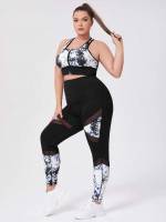  Black and White Tie Dye Women Plus Activewear 5225