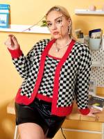  Plaid Casual Black and White Plus Size Knitwear 8603