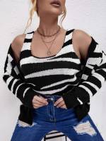 Zebra Stripe Scoop Neck Regular Fit Plus Size Sweater Co-ords 2721