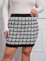 Plaid  Short Plus Size Sweater Skirts 5363