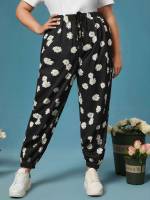  Black and White Drawstring Plus Size Sweatpants 664