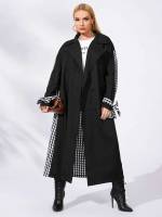 Black and White Elegant Long Lapel Plus Size Trench Coats 9262