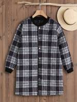 Casual Oversized Baseball Collar Plaid Plus Size Winter Coats 26