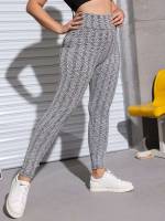 All Over Print Black and White  Plus Size Sports Leggings  Pants 2241