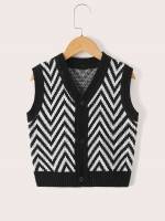 Chevron Button V neck Black and White Toddler Boys Clothing 9803