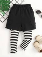 Regular Fit Black and White Long Striped Toddler Boys Clothing 4644