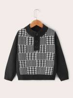 Regular Houndstooth Black and White Button Toddler Boys Clothing 448