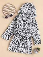 Short Casual Hooded All Over Print Toddler Girls Clothing 1581