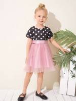  Glamorous Contrast Mesh Polka Dot Toddler Girls Clothing 693