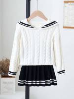 Long Sleeve Pleated Black and White Toddler Girls Clothing 5971