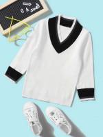 Black and White Colorblock Casual Long Kids Clothing 6516