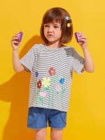 Casual Regular Round Neck Toddler Girl T-Shirts 6851