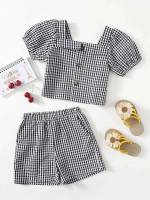 Short Sleeve Regular Fit Black and White Toddler Girl Two-piece Outfits 1474