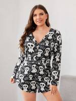 Long Sleeve Halloween V neck Plus Size Sleep Jumpsuits 2600