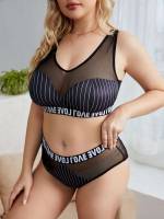 Letter  Simple Plus Size Bra  Panty Sets 9861