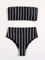 Bandeau Casual Black and White Women Clothing 7277