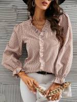 Long Sleeve Regular Fit Ruffle Elegant Women Tops, Blouses  Tee 816