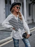 Collar Long Black and White Women Tops, Blouses  Tee 1045