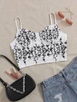 Floral Black and White Regular Fit Women Clothing 3187