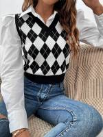  Geometric Crop Women Sweater Vests 9163