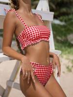  Gingham Spaghetti Strap Knot Women Swimwear 498