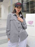 Button Front Collar Houndstooth Women Clothing 1733