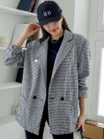 Houndstooth Long Sleeve Patched Regular Fit Women Suits 3193