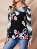 Round Neck Long Sleeve Black and White Women Clothing 194